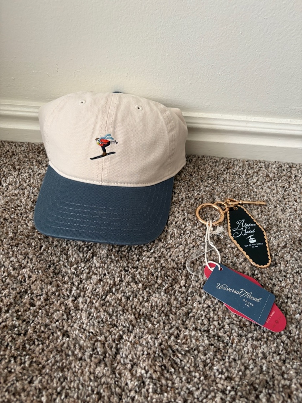 Universal Thread Ski Embroidered Baseball Cap with Ski-themed Key Ring
